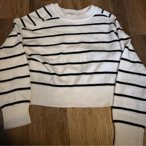Dynamite Black and White Striped Crew Neck Sweater